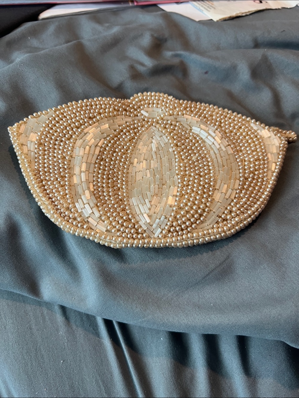 La Regale Pearl-Embellished Cream Evening Clutch